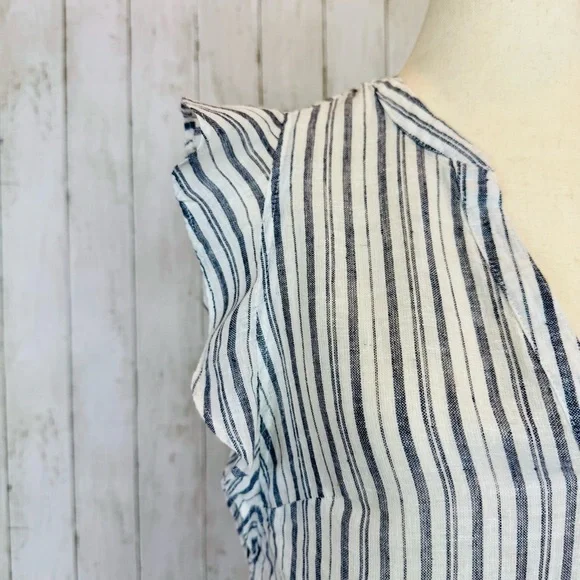 Old Navy | Linen-Cotton Striped Flutter Sleeve Top - Picture 4 of 12